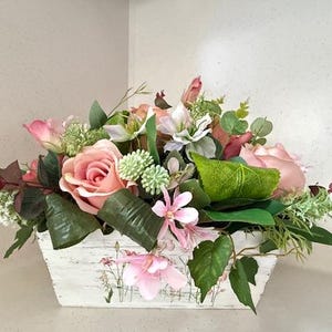 Artificial floral arrangement, Pink flowers, Table decor, Home decor, Table centrepiece, Farmhouse decor, Gift idea