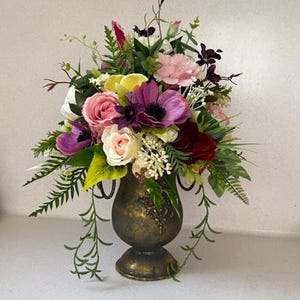Silk Floral Arrangement "Antic moment" with Roses, Peonies, Wildflowers in Vase, Table arrangement