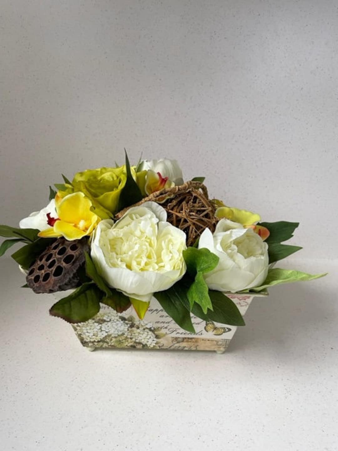 Silk Peonies Arrangement, Artificial Floral Arrangement, Table