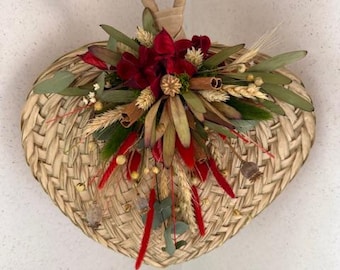 Dried flowers heart shape arrangement, Wall decor, Door decor, Gift idea, Natural composition, Handmade decoration, Farmhouse decor
