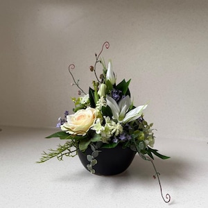 Artificial flowers arrangement in a ceramic vase, Table decor, Table centrepiece, Gift idea, Dinning room decor, Silk flowers composition