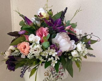 Artificial flowers arrangement "Hello spring" Silk flowers arrangement,Spring floral arrangement, Home decor, Arrangement in a metal tray