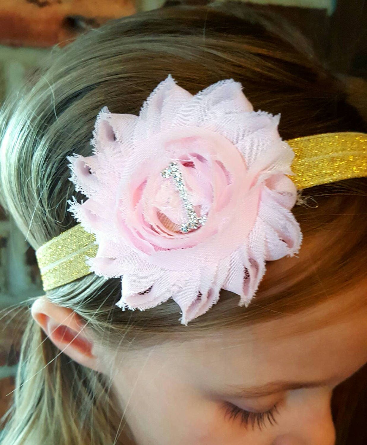 Simsly Newborn Baby Girl con lustrini oro rosa fiore Crown 1st Birthday party festival Headwear accessori per capelli 