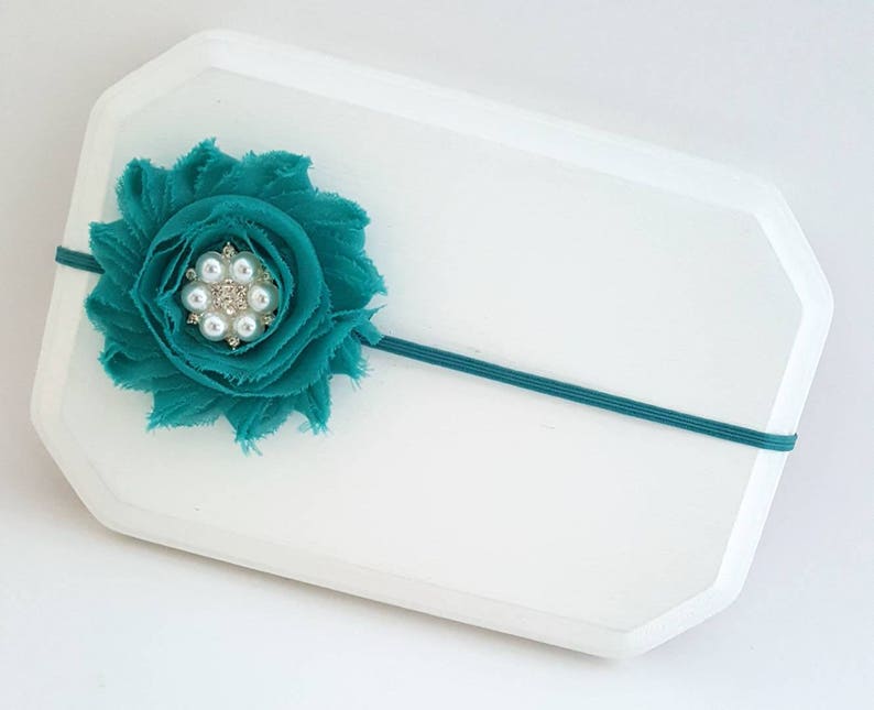 Vibrant Teal Chiffon Flower Headband Newborn Headband Preemie Headband Baby Girl Headband Teal Infant Headband Teal Cake Smash