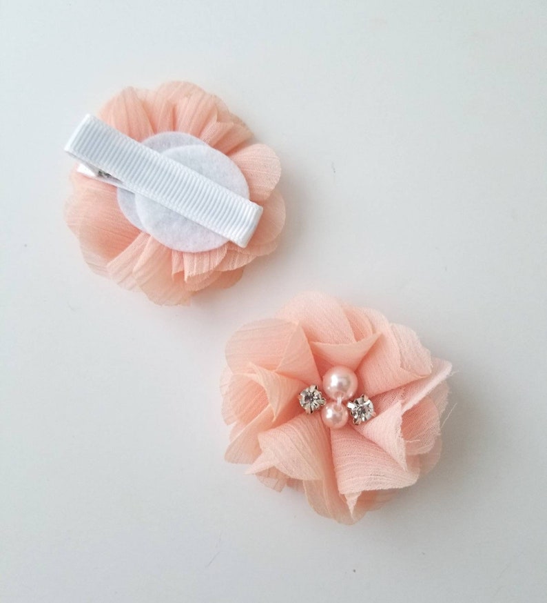 Blush Peach Hair Clip Set Flower Girl Hair Clips Peach Etsy