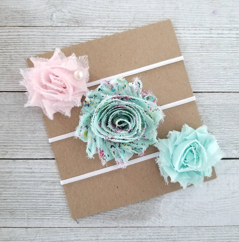 Aqua Headband Pale Pink Headband Baby Headband Set Mint Baby Headband Mint Bows Girls Headbands Infant Headbands Newborn Headband Set