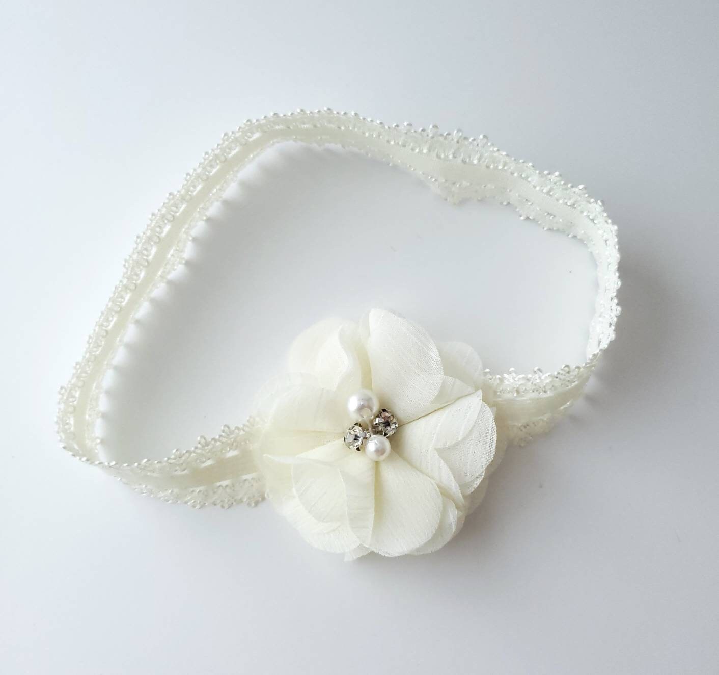 Ivory Baptism Christening Headband Flower Girl Headband Etsy