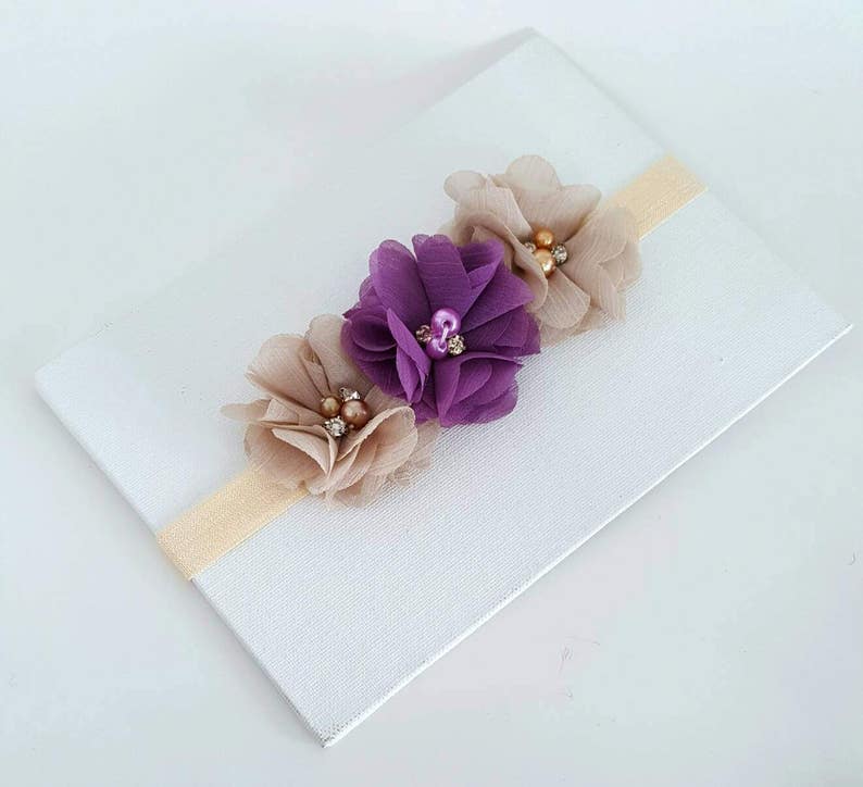 Beige and Plum Headband Flower Girl Headband Beige Hair Bow Plum Baby Headband Ivory Headband Newborn Headband Fancy Headband
