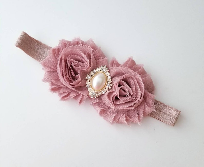 Mauve Headband Newborn Headband Dusty Pink Bows Dusty Pink Headband Mauve Baby Headband Baby Girl Headband Shabby Chic Headband