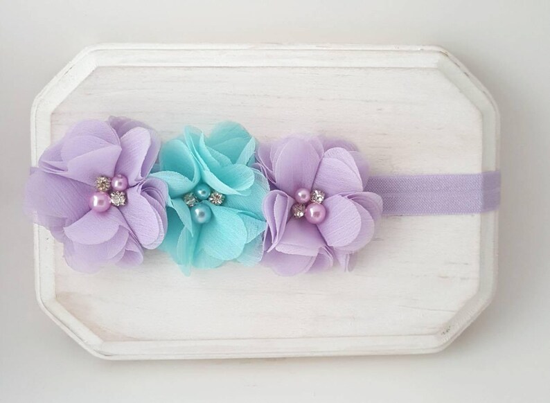 Aqua Hair Bow Lavender Headband Lavender Hair Bow Newborn Headband Aqua and Lavender Headband Toddler Headband Aqua Cake Smash