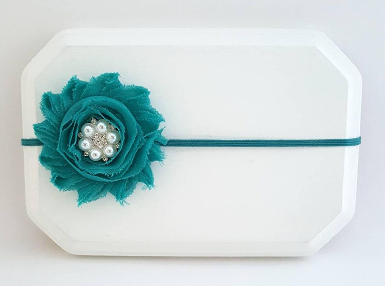 Vibrant Teal Chiffon Flower Headband Newborn Headband Preemie Headband Baby Girl Headband Teal Infant Headband Teal Cake Smash