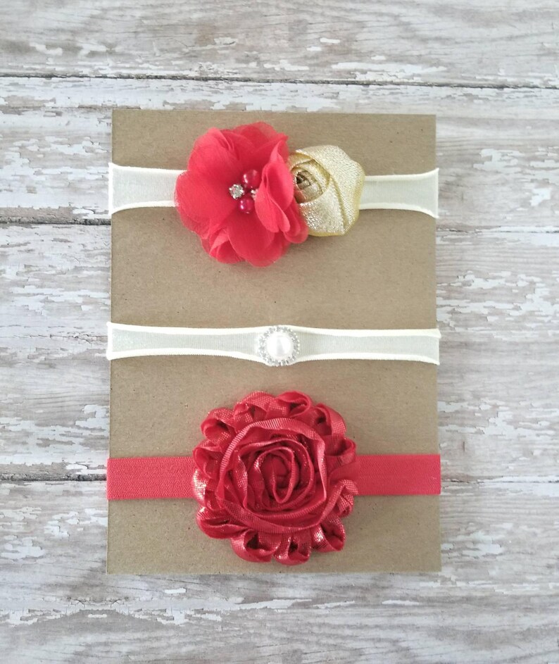 Baby Headband Set Newborn Headbands Gold Baby Headband Red Baby Headband Nylon Baby Headbands Valentine/'s Day Headband Set Gold Bows