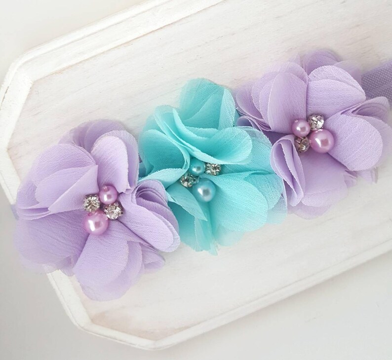 Aqua Hair Bow Lavender Headband Lavender Hair Bow Newborn Headband Aqua and Lavender Headband Toddler Headband Aqua Cake Smash