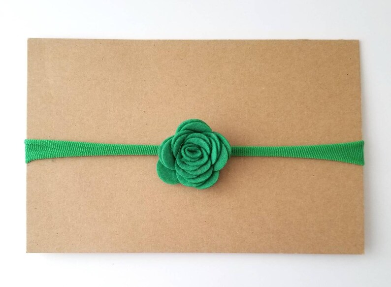 Petite Green Felt Flower Headband Christmas Headband St Patrick/'s Day Headband Newborn Headband Preemie Headband Nylon Baby Headband