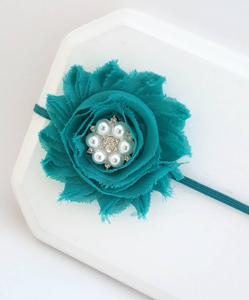 Vibrant Teal Chiffon Flower Headband Newborn Headband Preemie Headband Baby Girl Headband Teal Infant Headband Teal Cake Smash