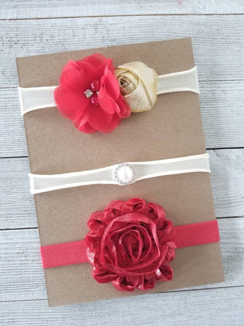 Baby Headband Set Newborn Headbands Gold Baby Headband Red Baby Headband Nylon Baby Headbands Valentine/'s Day Headband Set Gold Bows