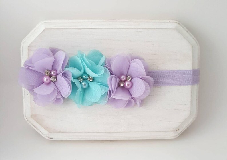 Aqua Hair Bow Lavender Headband Lavender Hair Bow Newborn Headband Aqua and Lavender Headband Toddler Headband Aqua Cake Smash