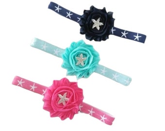 Starfish Headbands - Baby Girl Headbands - Mermaid Headband - Mermaid Cake Smash - Navy Blue Headband - Hot Pink Headband - Aqua Headband