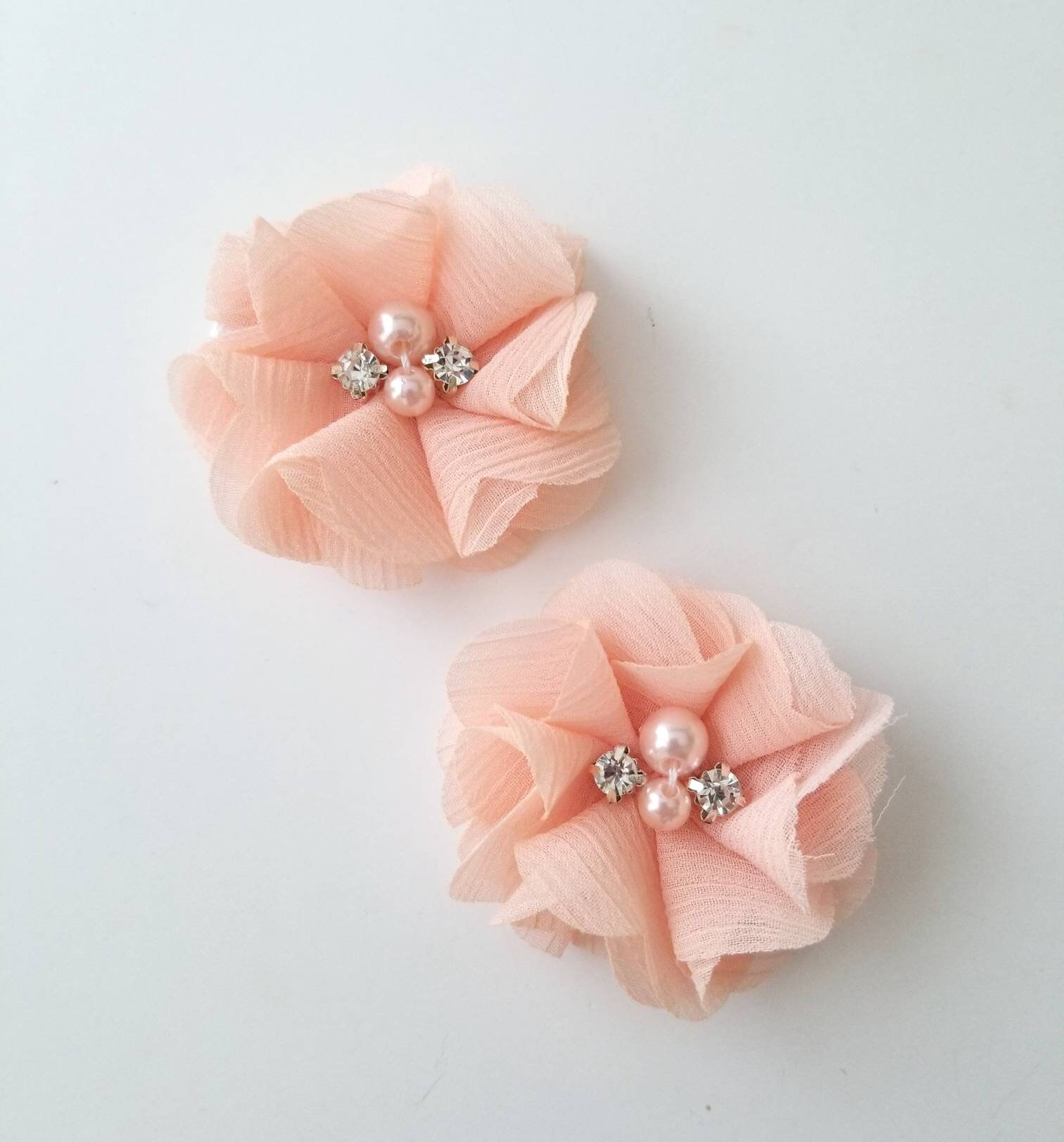 Blush Peach Hair Clip Set Flower Girl Hair Clips Peach Etsy