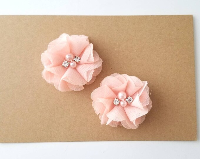 Blush Peach Hair Clip Set Flower Girl Hair Clips Peach Etsy