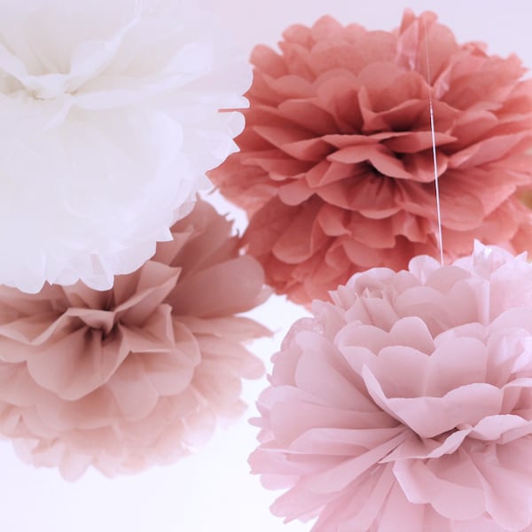 Tissue Paper Flowers set of 12 (4/4/4) - Hanging Flowers - Paper Pom Poms - Paper Balls - Wedding set - Birthday decorations
