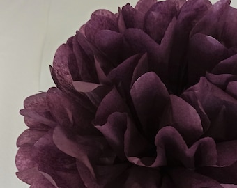 1 L size Tissue Paper Flower - EGGPLANT - Paper Pom Poms - Wedding set - Birthday decorations