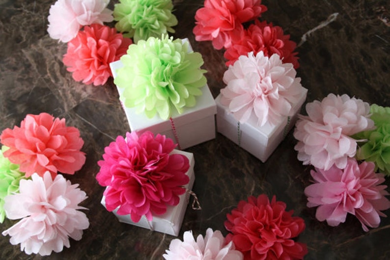 Tissue Flowers MINI size 30 units Napkins Rings Gift boxes Table Decorations Paper Pom Poms Wedding set Birthday decorations image 1