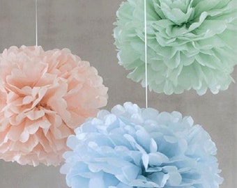 Tissue Paper Flowers set of 30 (10/10/10) -  Hanging Flowers - Paper Pom Poms - Paper Balls - Wedding set - Birthday decorations