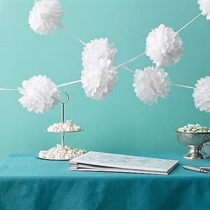 Tissue Paper Pale Blue Pom Poms, Paper Hanging Decorations, Mini Puff Balls.  