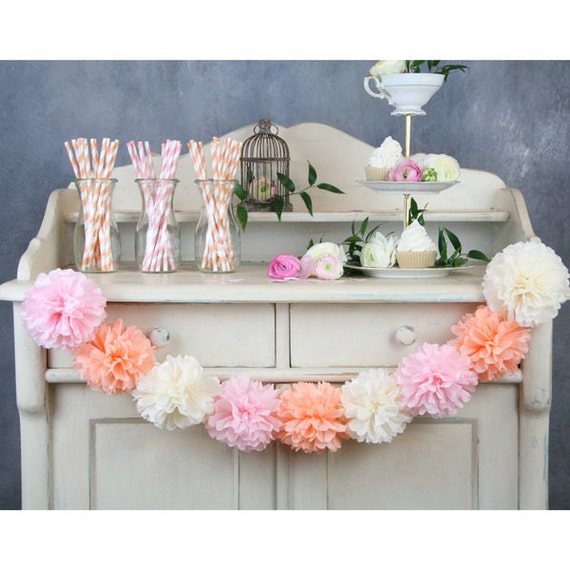 Tissue Flowers Garland Pom Poms Garland Party Decoration Etsy