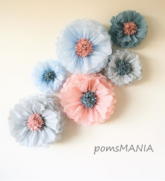 tissue paper flowers set of 10 5 5 pink blue grey huge paper blooms baby shower birthday decorations backdrop wallpaper huge paper flower