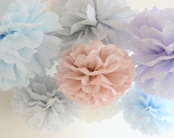 Tissue Paper Flowers set of 50 (10/15/25) -  Hanging Flowers - Paper Pom Poms - Paper Balls - Wedding set - Birthday decorations
