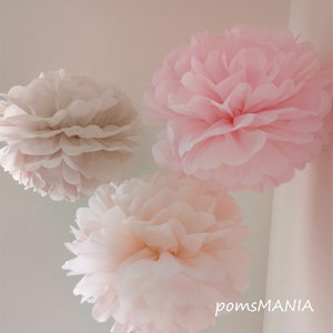 Tissue Paper Flowers set of 27 (9/9/9) - Vinatge rose - Blush - Pale pink - Paper Pom Poms - Paper Balls - Wedding set - Birthday decoration