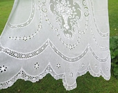 French Long Crochet Lace Curtain Single Panel, Country Romantic Chic Window, Vintage Floral Curtain 4-13-11