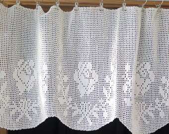 Orange Crochet Lace Curtain #3-51-6 193 x 38 cm 75.9 x 14.9 inch Crochet Curtain Valance Vintage Long Crocheted Filet Window Valance