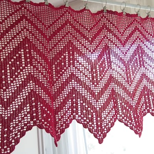 Red Crochet Valance Swedish Crocheted Curtain, Handmade Crochet Curtain #4-71-2