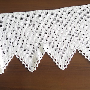 Crochet Valance White Floral Crochet Curtain, Vintage Hand Crochet Scandinavian Curtain #4-68-14