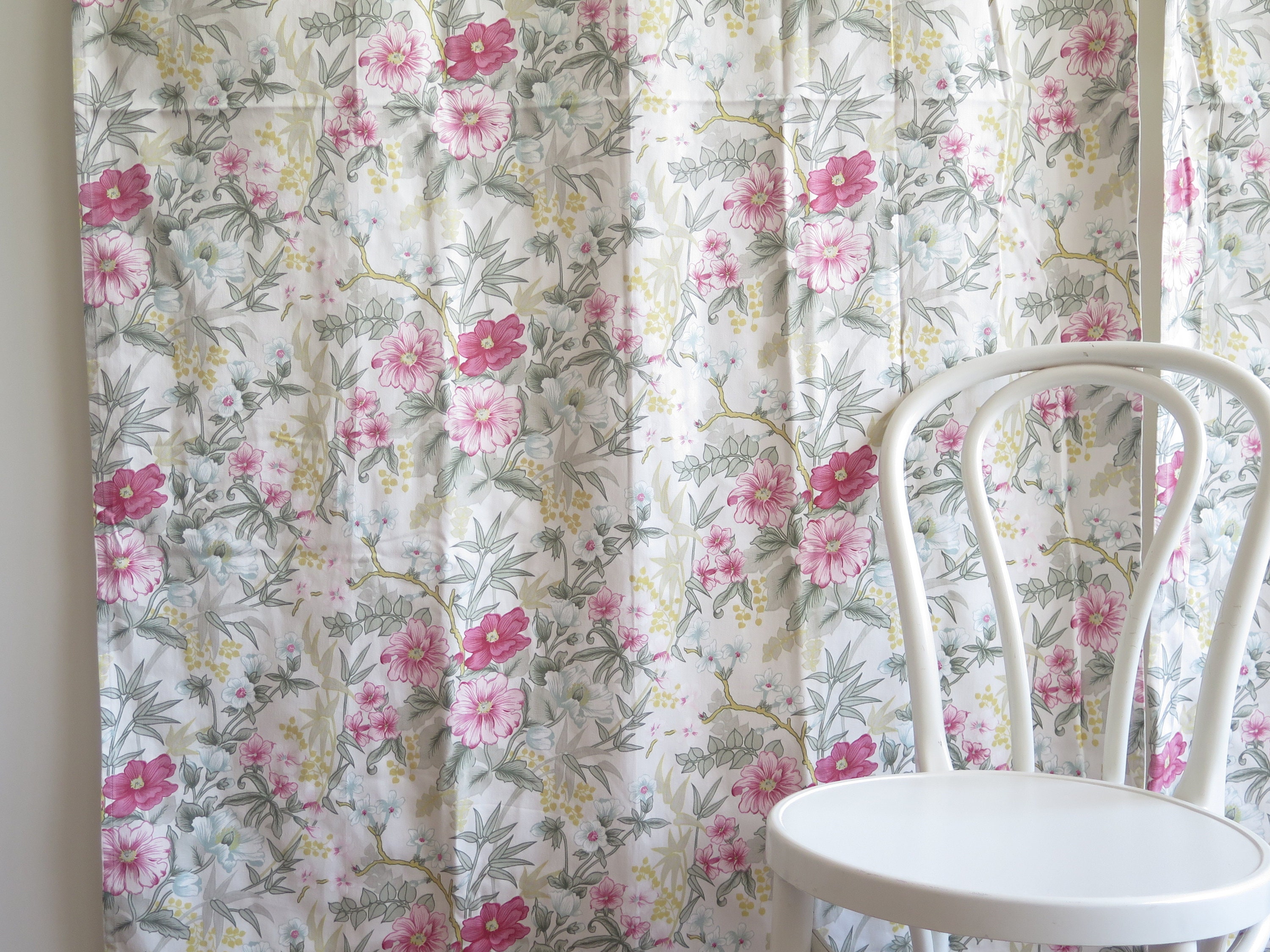 Floral Curtain Panels Set of 2 Cotton Sateen Fabric Green Pink Etsy