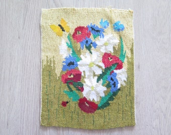 Vintage Woven Decor Unframed Hand woven Decor Meadow Flowers Red Poppies Scandinavian Vintage Flamsk Flemish Floral Decor # 3-55-18