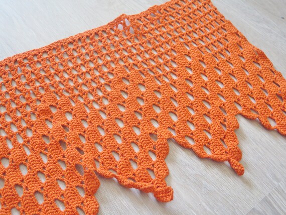 Orange Crochet Lace Curtain #3-51-6 193 x 38 cm 75.9 x 14.9 inch Crochet Curtain Valance Vintage Long Crocheted Filet Window Valance