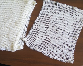 Crochet Doilies Set of 7 White Floral Crocheted Small Table Cloth, Vintage Table Topper Shabby Cottage Interior #4-29-6