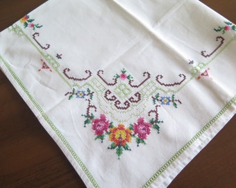 Embroidered Table Cloth Floral Table Decor Scandinavian Vintage Handmade Textiles #4-30-31