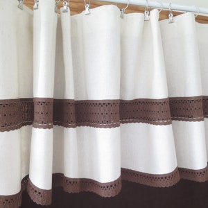 Vintage Valance Cream with Brown Trim and Inlay, Swedish Kitchen Curtain #4-41-18