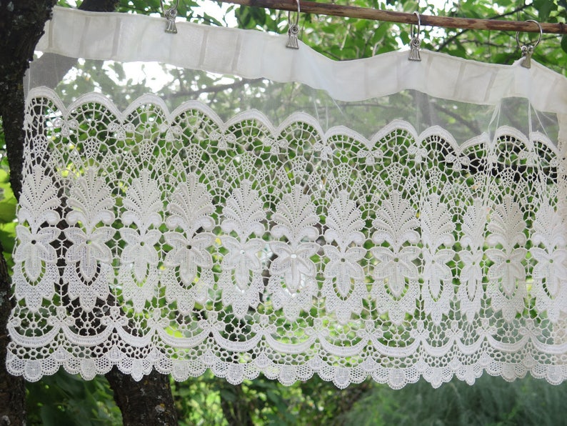 Country Chic Window Treatment Vintage Antique Style Long Lace Valance 372 x 49 cm 146,4 x 19,2 inch,Vintage Valance Lace #3-06
