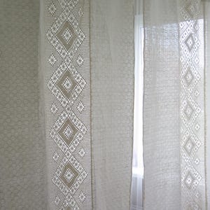 Curtains Set of 2 Woven White with Hand Crochet Inlay, Handmade Crochet Curtains (2 lots by 2 panels avail.) #5-39-20