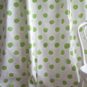 Long Curtains Set of 2 Green Circled Pattern, Scandinavian Swedish Vintage #5-25-10