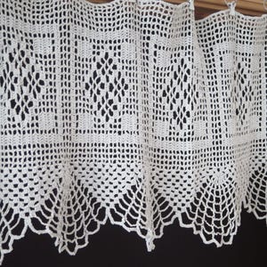Crochet Valance, Gray Vintage Geometrical Window Valance, Scandinavian Handmade Curtain #4-68-16