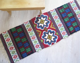 Vintage Woven Wool Decor Folk Ornamented Decorative Rug Rag Nordic Home Decor Wool Decor Scandinavian Vintage Textiles Blue Red Green #3-30