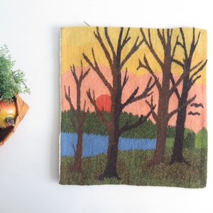 Woven Tapestry Vintage Swedish Tapestry Flamsk Flemish Handwoven Decor Scandinavian Landscape Sunset Scene #5-26-13