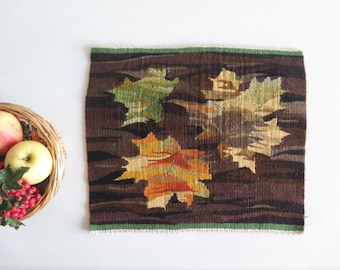 Woven Wool Decor Brown Yellow Autumn Tree Leaves Swedish Vintage Tapestry Flamsk Flemish Handwoven Decor Scandinavian #4-33-6